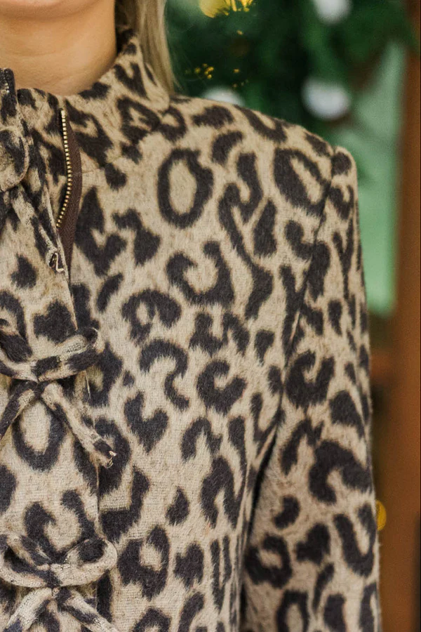 Sienna Bow Neck Leopard Coat - Image 3