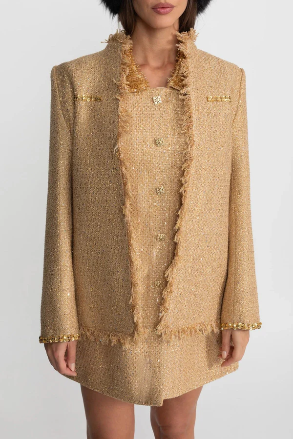 Valentina Sequin Tweed Coat Dress - Image 5