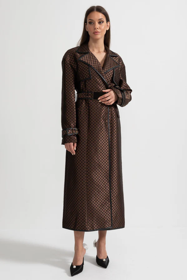 Vivienne Check Satin Trench Coat